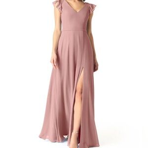 Azazie Dusty Rose Flutter Sleeve Wedding Dress